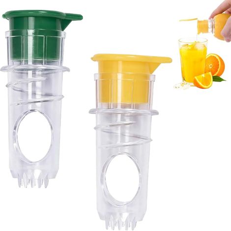 Lot de 2 presse-agrumes, manuel, presse-citron, réutilisable, bec verseur à visser, pour presser le jus des citrons verts, des oranges et des citrons (vert jaune)