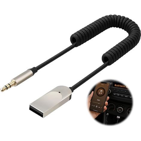 Adaptateur Jack Bluetooth 5.4 pour Voiture Récepteur Aux 3.5mm et USB pour Autoradio Enceinte Haut Parleur Amplificateur, Appel Mains Libres,Adaptateur auxiliaire Bluetooth 5.4 (Gris Foncé)