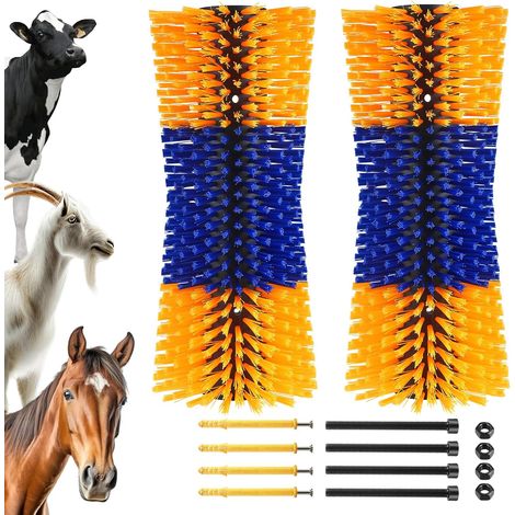 Brosse pour animaux pour vache-cheval-mouton hémisphère jaune-bleu 440 mm 2 pièces y compris les vis de montage (1/5)