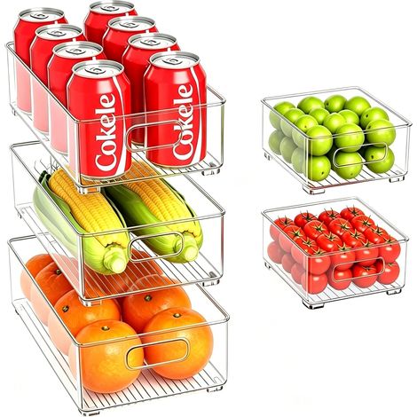 Boite Rangement Frigo Transparent Lot de 5 (4 Tailles), Organisateur Frigo Empilable pour Réfrigérateur Cuisine Placard Garde Manger et Tiroir (1/5)