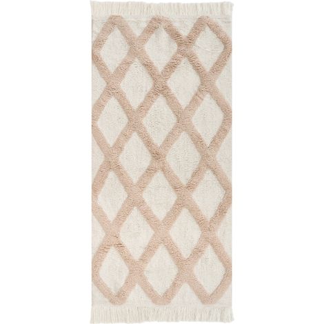 Alfombra de algodón 55 x 120 cm habitación infantil alfombra de baño beige Punsari (1/5)