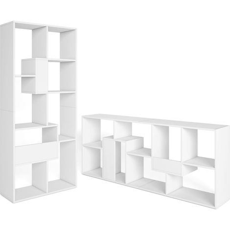 Skraut Home - Librería estantería, Estanteria libros de pared, 67x31x162cm, Con Almacenaje, Estilo Moderno, Blanco (1/5)