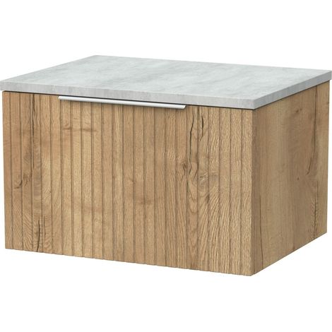 Callingwood Contemporary Wall Hung 1 Drawer Vanity Unit with Bellato Grey Laminate Worktop , 600mm, Autumn Oak