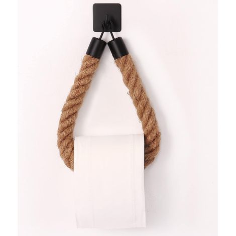 Porte-Papier Toilette, Porte-Serviette en Corde de Chanvre pour Salle de Bain et Cuisine Porte-Papier Salle de Bain Support de Rouleau de Serviette Toilette (Black ) (1/5)