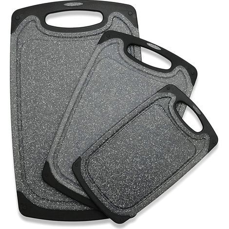 Planche à découper en plastique, lot de 3 planches à découper compatibles lave-vaisselle (noires) (1/4)