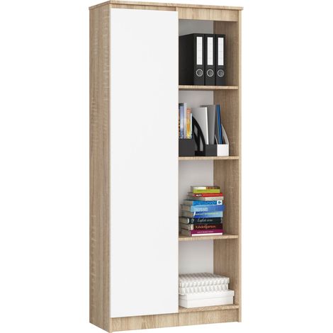 Librería AKORD R80 Roble Sonoma 80 cm 1 puerta frente en color Blanco 4 estantes 80x35x180 cm (1/5)