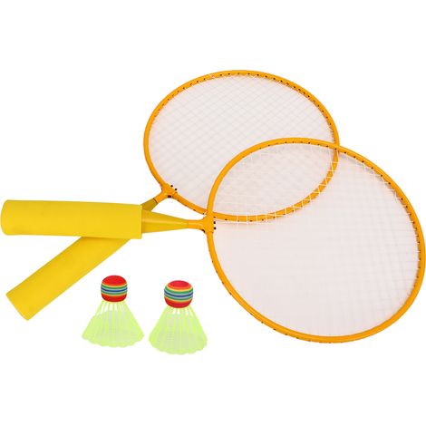 Lot de 2 raquettes de badminton en aluminium, plastique et éponge jaunes, pour la maison et l'extérieur, sport interactif pour enfants (1/5)