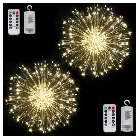 Pack 2 Guirlandes LED 150 Fils Cuivre Starburst, 8 Modes, Télécommande, Piles, Blanc Chaud (1/5)