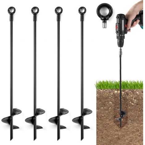 4 pièces 46 cm ancrages au sol, piquets au sol avec fixation à vis pour mobil-homes, balançoires, tentes, abris de voiture et abris de jardin