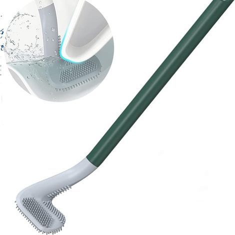 Toilet Brush with Golf Brush Head, Long Handle Toilet Brush, Silicone Golf Brush Head, No-Dead End Deep Cleaning Toilet Brush (Green) (1/5)
