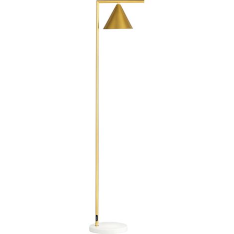 Lampadaire sur pied salon en acier avec abat-jour conique orientable base marbre 40W 35 x 26 x 153 cm doré