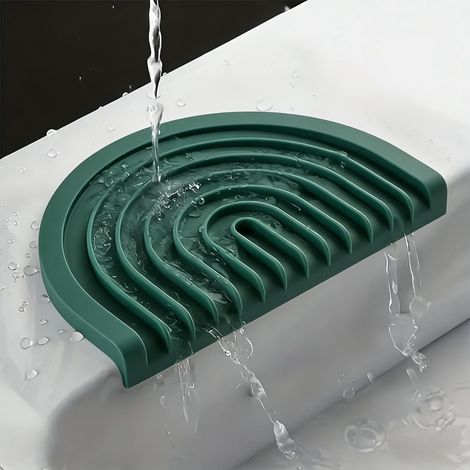 (vert) Porte savon en silicone avec stries auto drainantes, support de savon de comptoir de salle de bain, plateau d'évier pour éponges, barres de savon et accessoires de salle de bain (1/5)