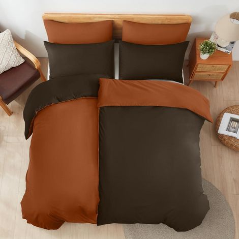 Parure de lit 135x200cm 100% coton Marron/Orange avec fermeture éclair