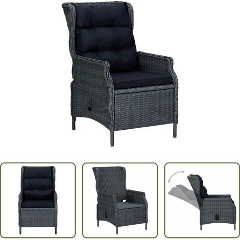 Chaise de jardin confortable - Chaise inclinable de jardin coussins Résine tressée Gris foncé (1/5)