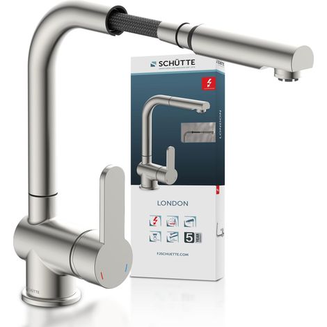 SCH�TTE Wasserhahn Niederdruck K�che Einhebelmischer K�chenarmatur Sp�ltischarmatur Mischbatterie Sp�lbecken Herausziehbarer Auslauf L-Form 79729 (1/5)
