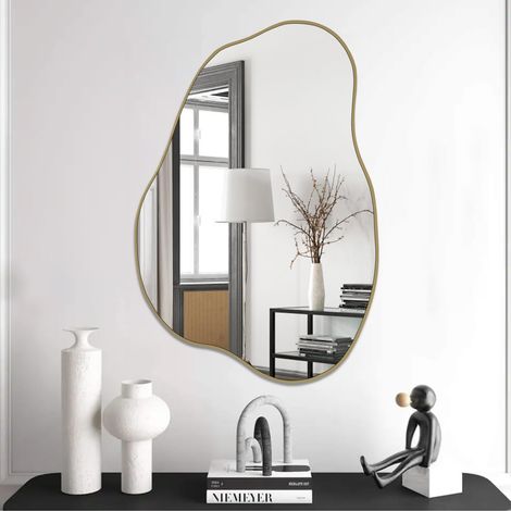 Miroir Mural asymétrique en Forme de Nuage irrégulier, doré de Forme Unique ondulée pour Salon, Salle de Bain, Chambre à Coucher, entrée, 76,2 x 52,1 cm (1/5)