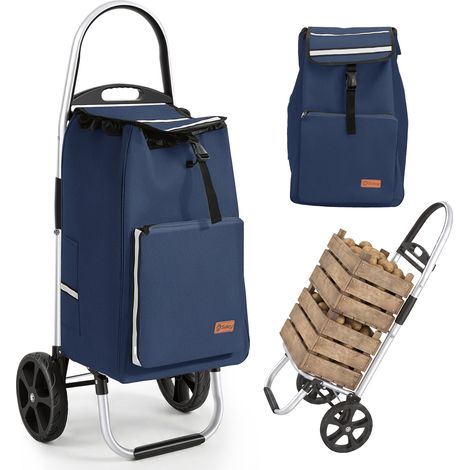 Sekey Aluminium Einkaufstrolley Klappbar, 2 Räder, mit 50L Wasserdichter Tasche, Kühlfach, Blau