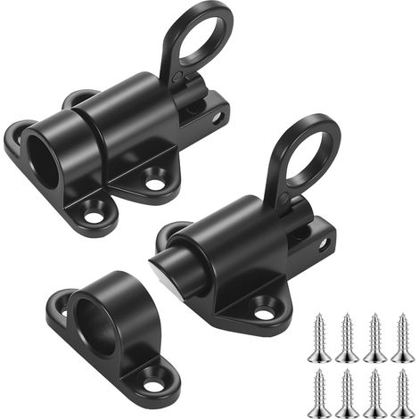 2 Pcs Loquet Coulissant Automatique Verrous de Porte automatiques, Loquet Porte Coulissante Automatiques à Ressort pour fenêtres, portes de cabanon, portes d'armoires en bois, portails, garage, noir (1/5)