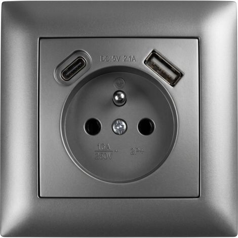 Toolight Single Grounded Socket With Frame + Usb-a Usb-c Oste Jnh004-g Grey (1/5)