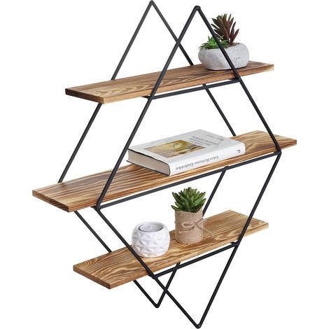 Étagère murale HWC-A80, design industriel, bois véritable, 60x66x12cm (1/5)