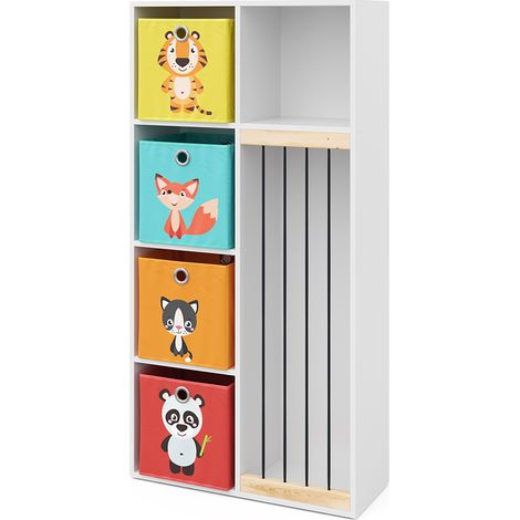 Estantería infantil Marvin, Blanco, 72 x 143 cm con 4 cajas plegables opc.1, Vicco