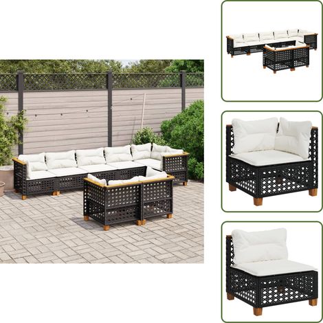 8-tlg. Garten-Sofagarnitur mit Kissen Schwarz Poly Rattan - Gartenmöbel - Outdoor Möbel - Rattan Sofa - Lounge Set - Esszimmergarnitur (1/5)