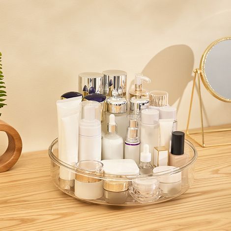 Rangement maquillage tournant transparent style nordique sur comptoir bac rond PET 30x8cm 600g (1/4)