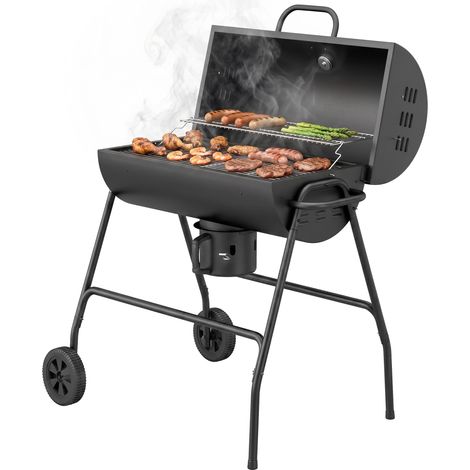 Chariot barbecue / table de barbecue, extérieur, plancha, roulettes, métal, 95x71,5x102 cm, noir (1/5)
