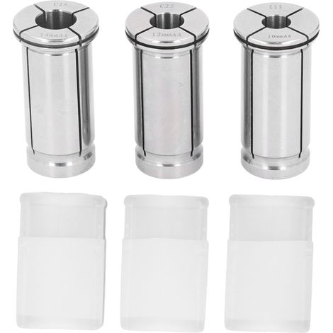 3PCS C25 Collet Set Straight Shank Milling Tool Holder High Carbon Steel Chuck for CNC Lathe 10mm 12mm 14mm