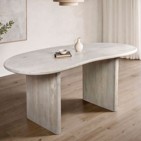 Table repas organique 180x90x75 cm en bois de manguier gris clair (1/5)