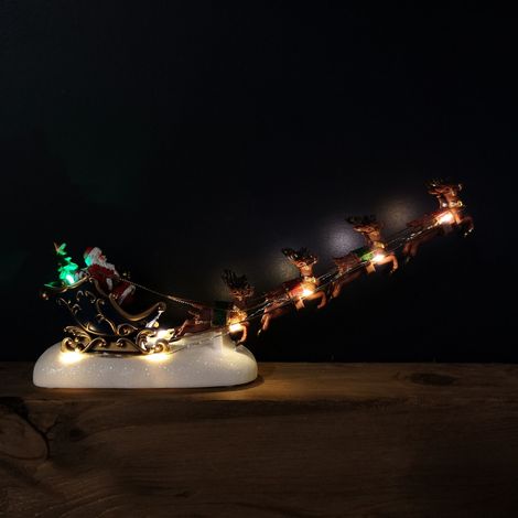 34cm Battery Operated Light up Santa Sleigh with Reindeer Christmas Decoration (1/5)