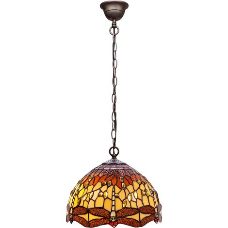Suspension de plafond moyen diamètre 30cm avec chaîne Tiffany Belle Amber Series