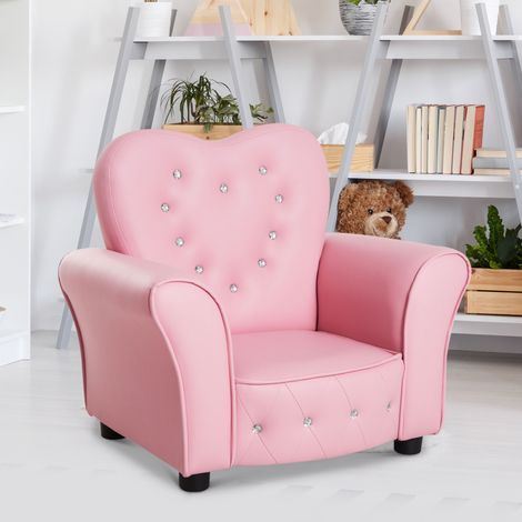 Fauteuil d’enfants rembourré - 59x41,5x49cm - fauteuil pour chambre d’enfants avec housse en PVC et cadre en bois - rose
