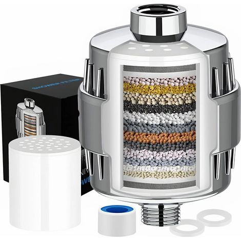 Filtre de pommeau de douche 20 étapes - 1 cartouche, filtre anti-calcaire, élimine du chlore, du fluorure, des métaux lourds et des impuretés nocives (1/5)