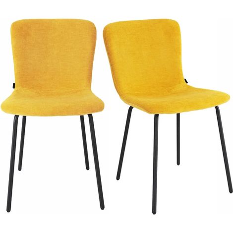 Lot de 2 chaises de repas en tissu jaune et pieds métal noir – ASTRID (1/5)