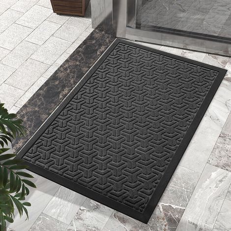 Tapis de Porte, 4575cm, Noir Gris, Tapis d'Entrée Absorbant Intérieur et Extérieur, Paillasson Imperméable et Lavable (1/4)