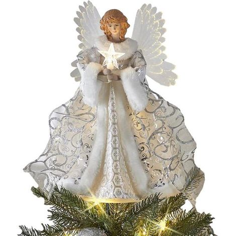 Cime sapin ange lumineux 25x30 cm LED – Style rustique campagne – Décoration Noël (1/5)