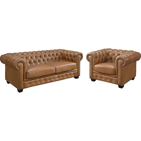 Divano chesterfield 3+1 posti 100% Pelle di bufalo Caramello Vintage - BRENTON (1/5)