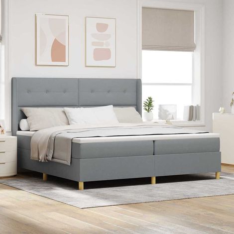 vidaXL Cama tipo Box Spring con cabecera Gris Claro 200 x 200 cm tela (1/5)