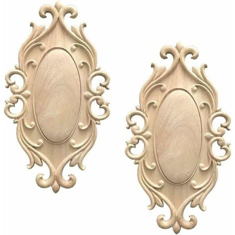 Moulure Decorative - Bois De Caoutchouc - Ovale - 25x15 Cm - Non Peinte - 2 Pieces (1/4)