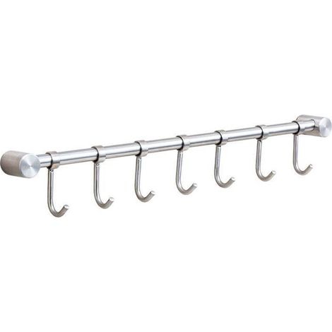 Portasciugamani e portautensili da cucina in acciaio inox con staffa a muro removibile da 40 cm - 7 ganci, finitura spazzolata (7 ganci) -Crezuo