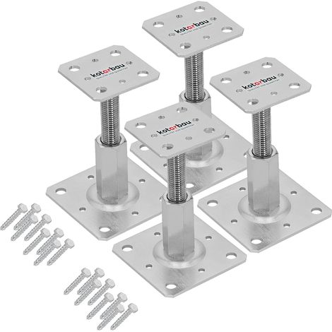 Kotarbau – Lot de 4 supports de poteau 80 x 80 mm – Hauteur réglable 90 à 150 mm – Acier galvanisé pour fixation béton – Pieds de support durables