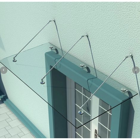 Auvent en verre, auvent de porte, verre trempé (ESG), acier inoxydable, verre clair, 3 tailles (200x90cm) (L) (1/4)