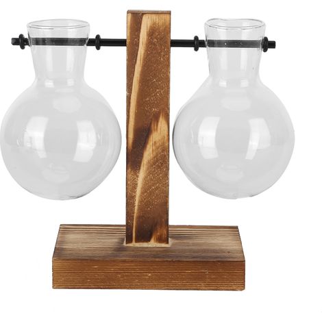 Vase en Verre Transparent avec Support en Bois pour Hydroponie - Décoration de Bureau Type C (1/5)