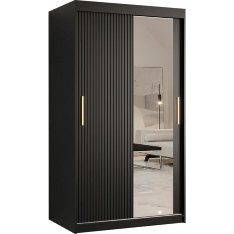 Armoire Anulio I, Noir, 200x100x62cm, Portes d'armoire: Coulissantes, Nombre d'étagères: 5