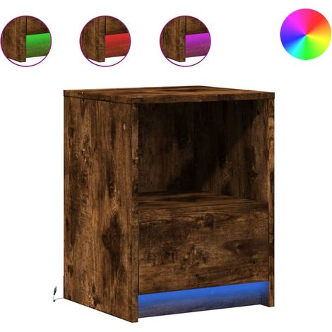 Mesita de noche con cajón y LED 38 x 34 x 50 cm en madera contrachapada marrón DEC032789