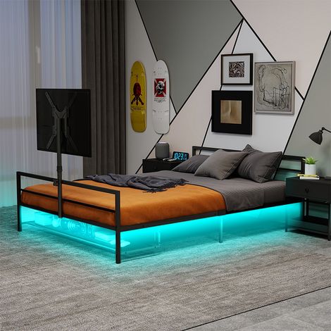 Gaming-Bett Schwarz 206 cm mit verstellbarer Bildschirmhalterung, RGB-LED und Unterbettstauraum, Metall 150 kg LINHOO (1/5)