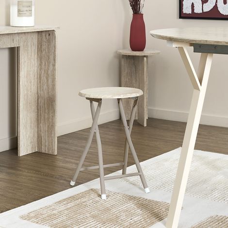 Tabouret - Home Deco Factory - Terra Nova - Pliant - Blanc Et Beige