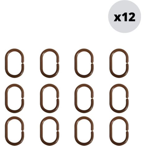 Lot de 12 anneaux pour rideaux de douche Chocolat - Lot de 12 anneaux pour rideaux de douche Chocolat (1/2)