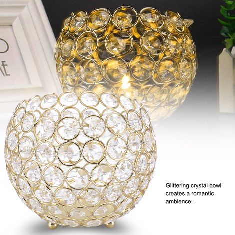 Porte-bougies chauffe-plat en cristal, centres de table pour décoration de mariage (doré, diamètre 15 cm) (1/5)